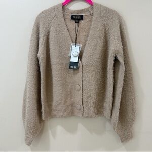 TRUTH by Republic Fuzzy Sweater Cardigan Buttons Beige Tan size Xs